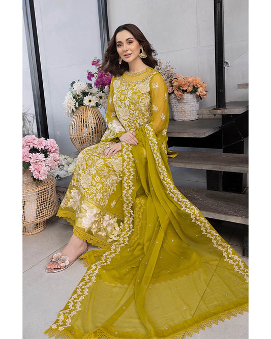 AZURE LAWN LUXURY UNSTITCHED EMB 3PC - City Cloth House