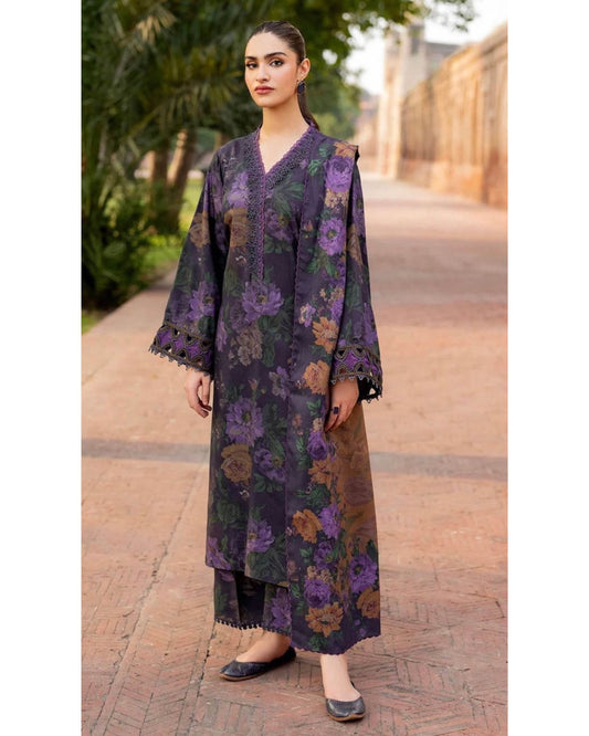 BAROQUE LAWN PRINTED UNSTICH 3PC - City Cloth House