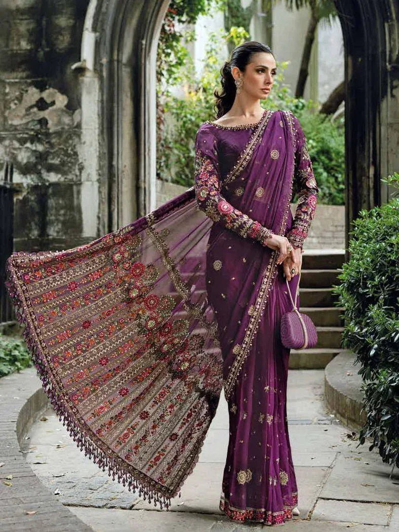 MARIA.B CHIFFON UNSTITCHED EMB D-1 SAREE - City Cloth House