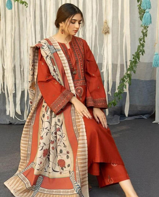 ASLING DHANAK UNSTITCHED EMB 3PC - City Cloth House