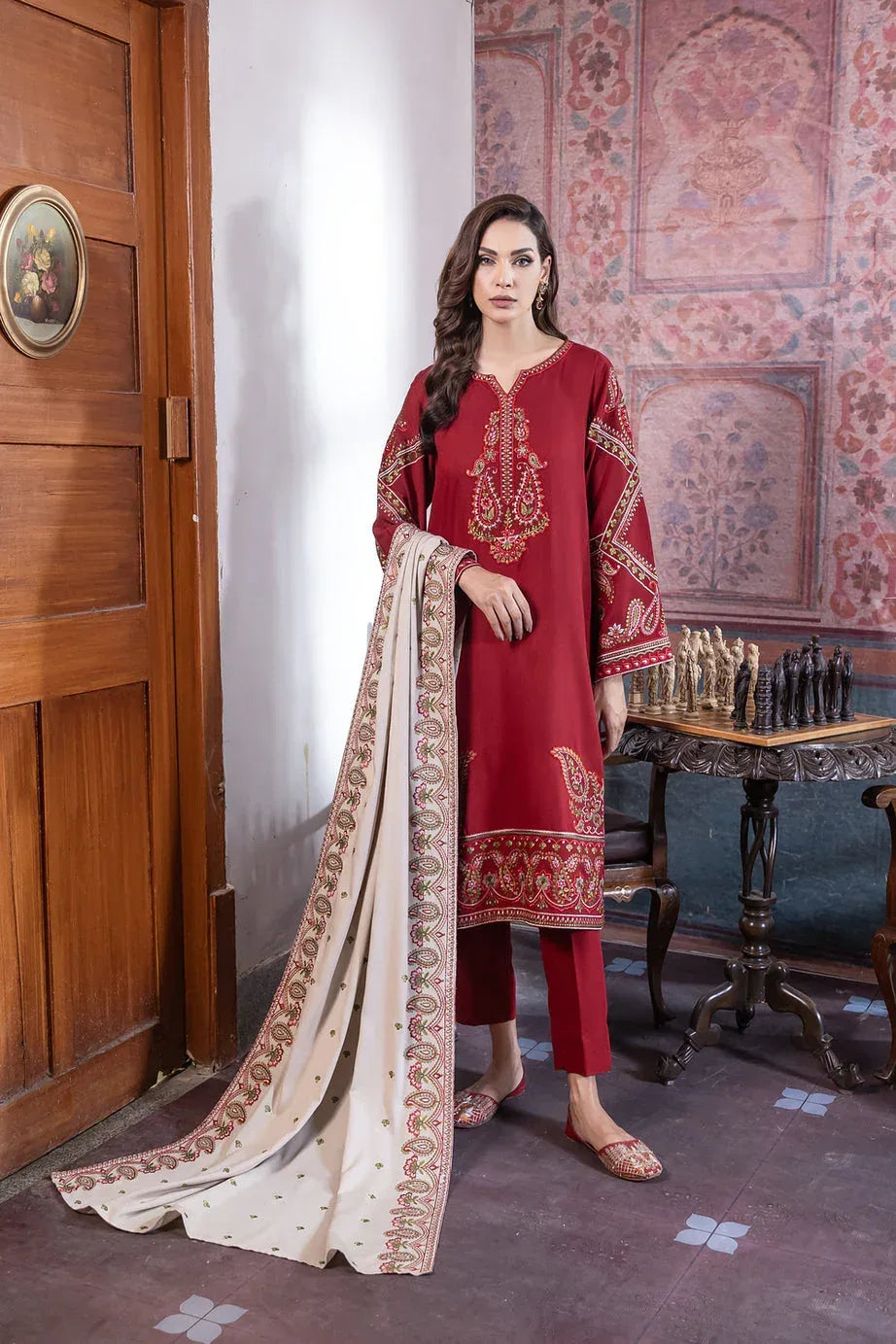 NOOR BY SADIA DHANAK UNSTITCHED EMB 3PC - City Cloth House