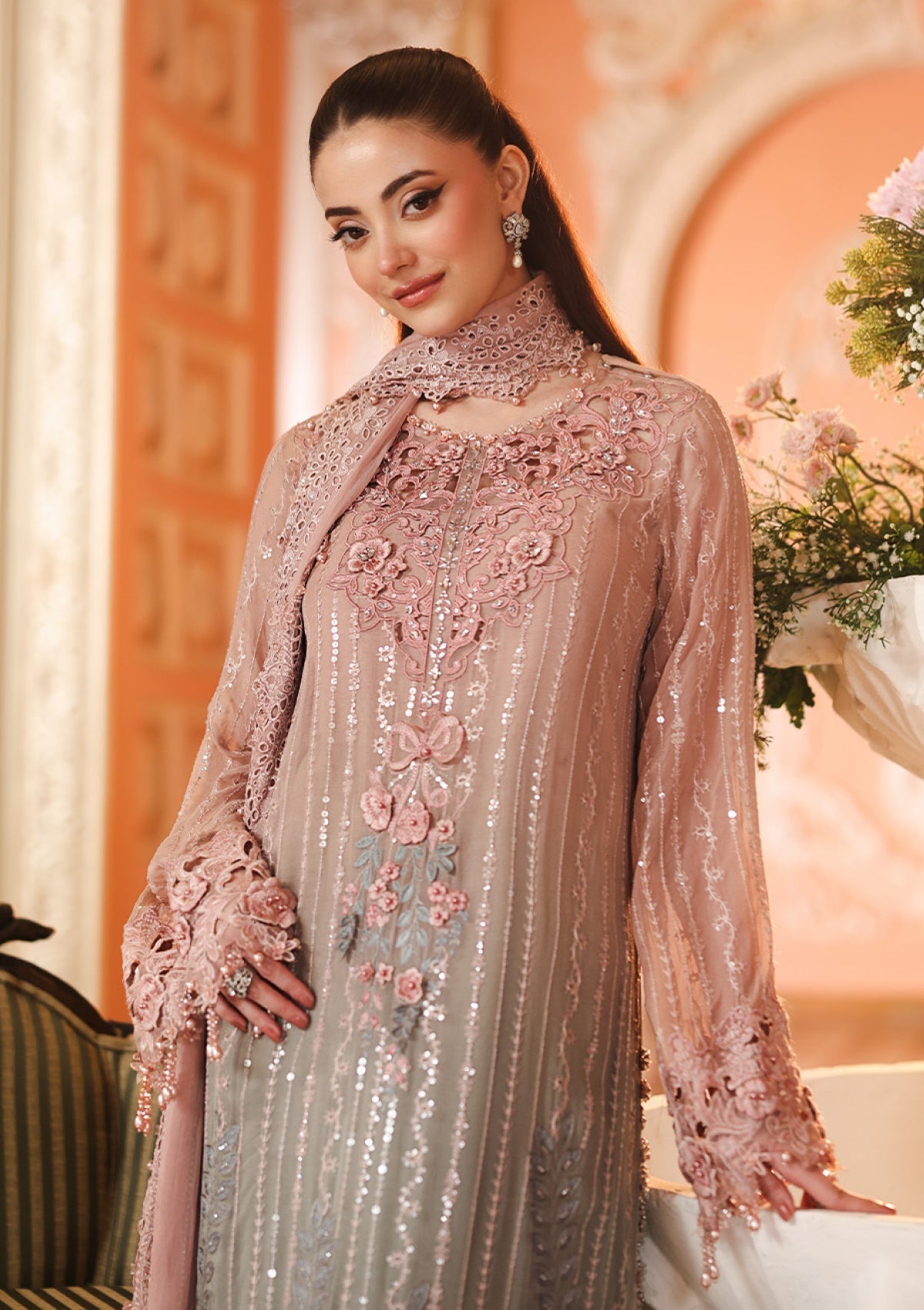 MARIA.B CHIFFON UNSTITCHED EMB D-2 SUIT