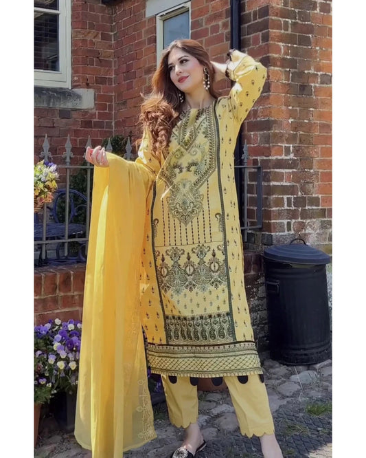AGHA NOOR LAWN LUXURY UNSTITCH EMB 3PC