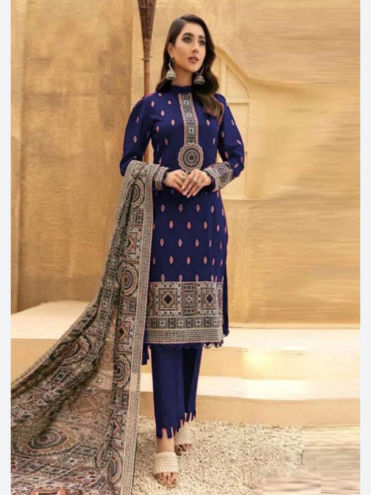 BAREEZE DHANAK UNSTITCHED EMB 3PC - City Cloth House