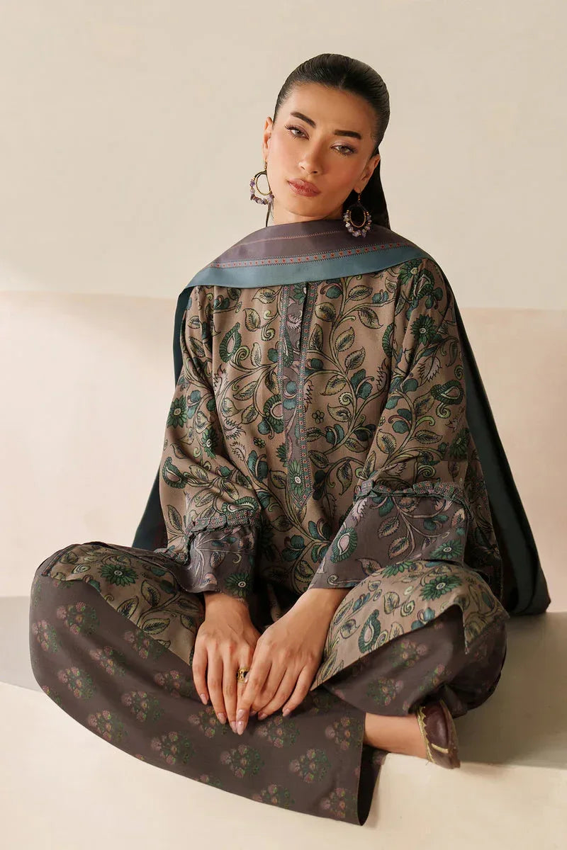 BAROQUE LINEN PRINTED UNSTICHED 3PC - City Cloth House