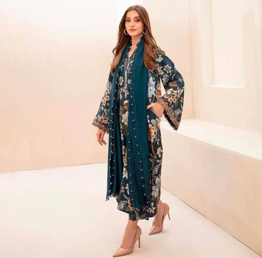 BAROQUE LAWN PRINTED UNSTICH 3PC - City Cloth House
