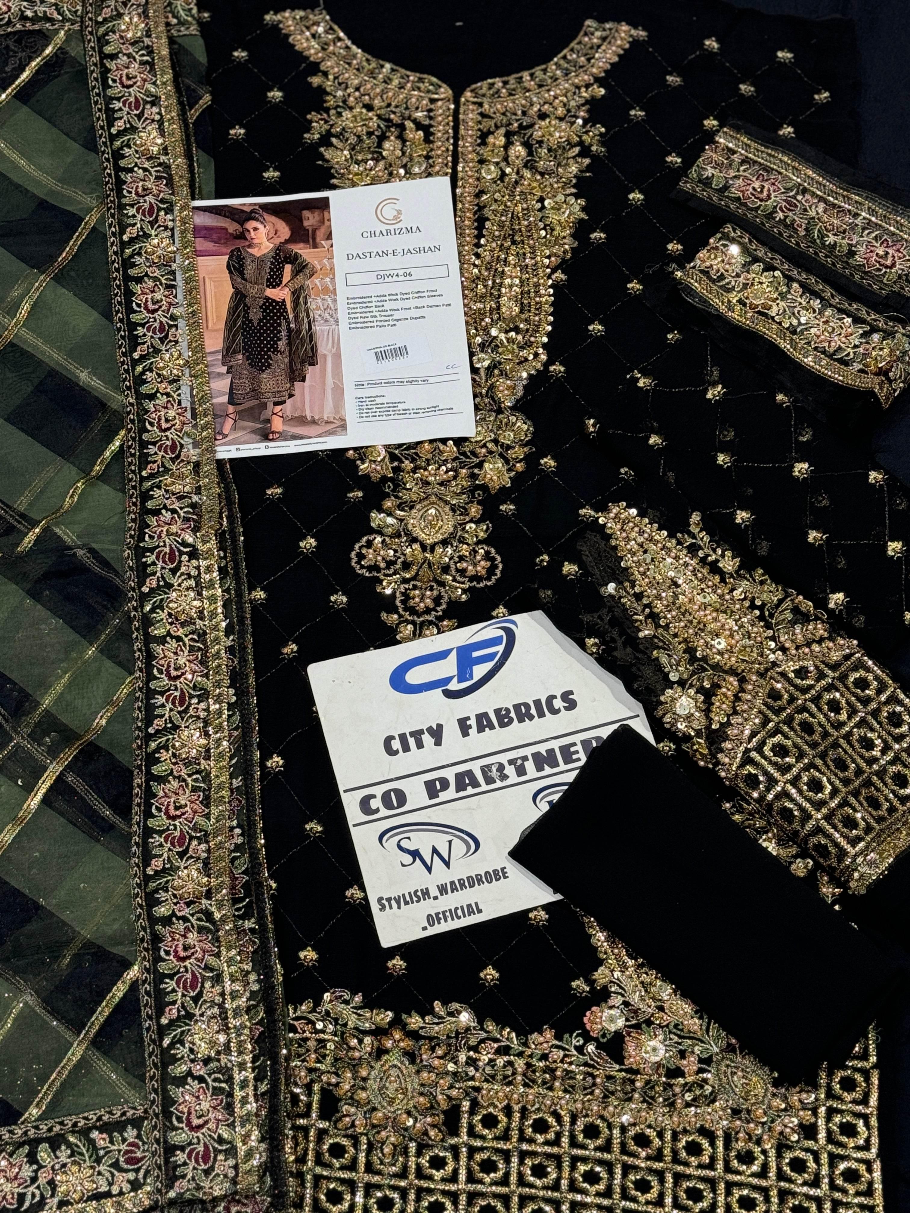 CHARIZMA CHIFFON UNSTITCHED EMB SUIT - City Cloth House