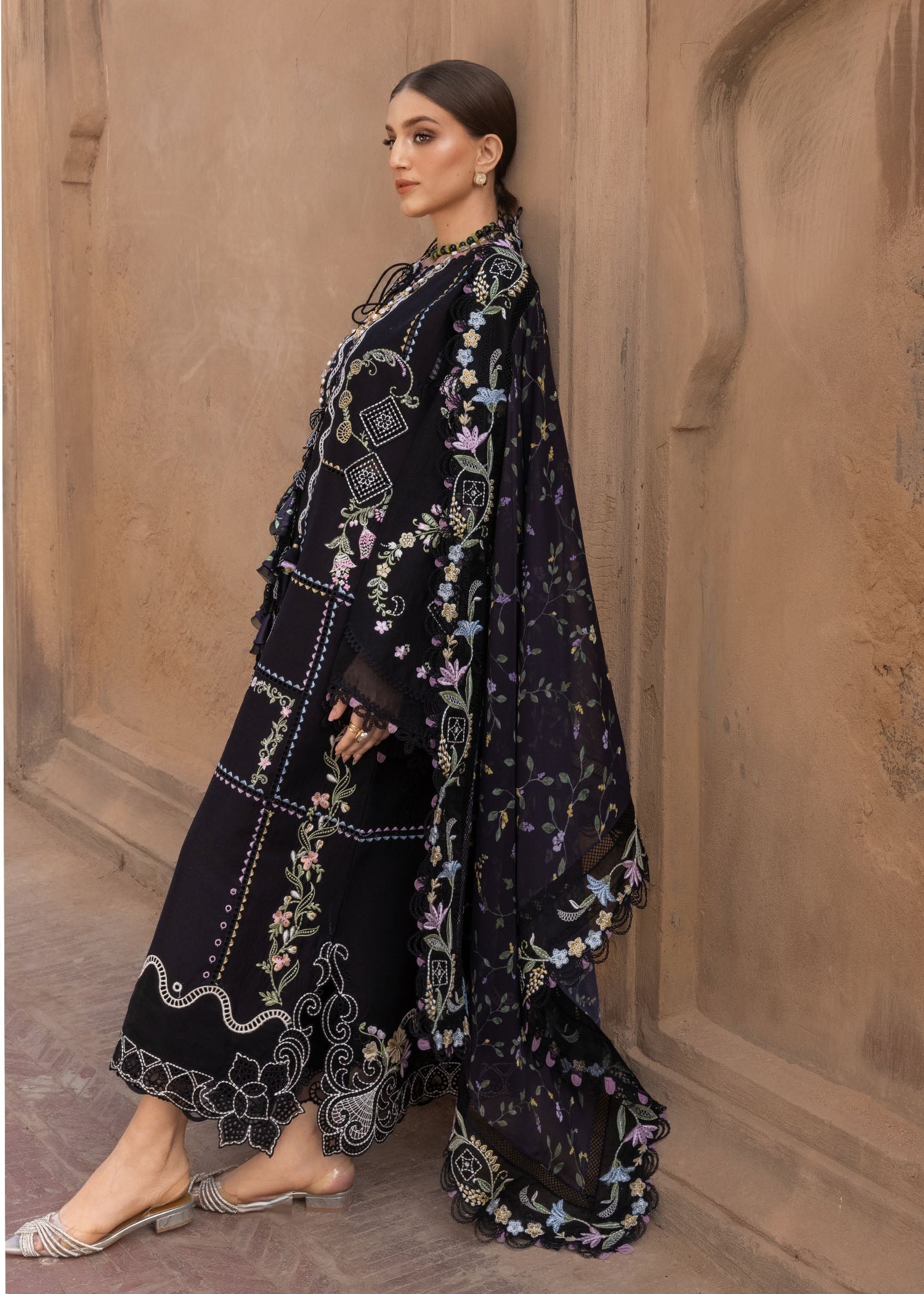 Siah | Emb Unstitched Dhanak 3pc