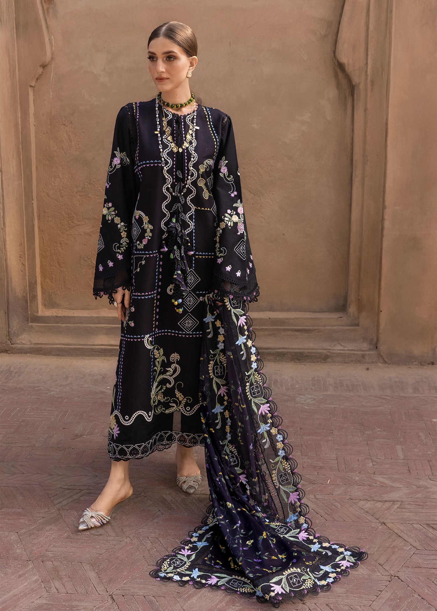 Siah | Emb Unstitched Dhanak 3pc