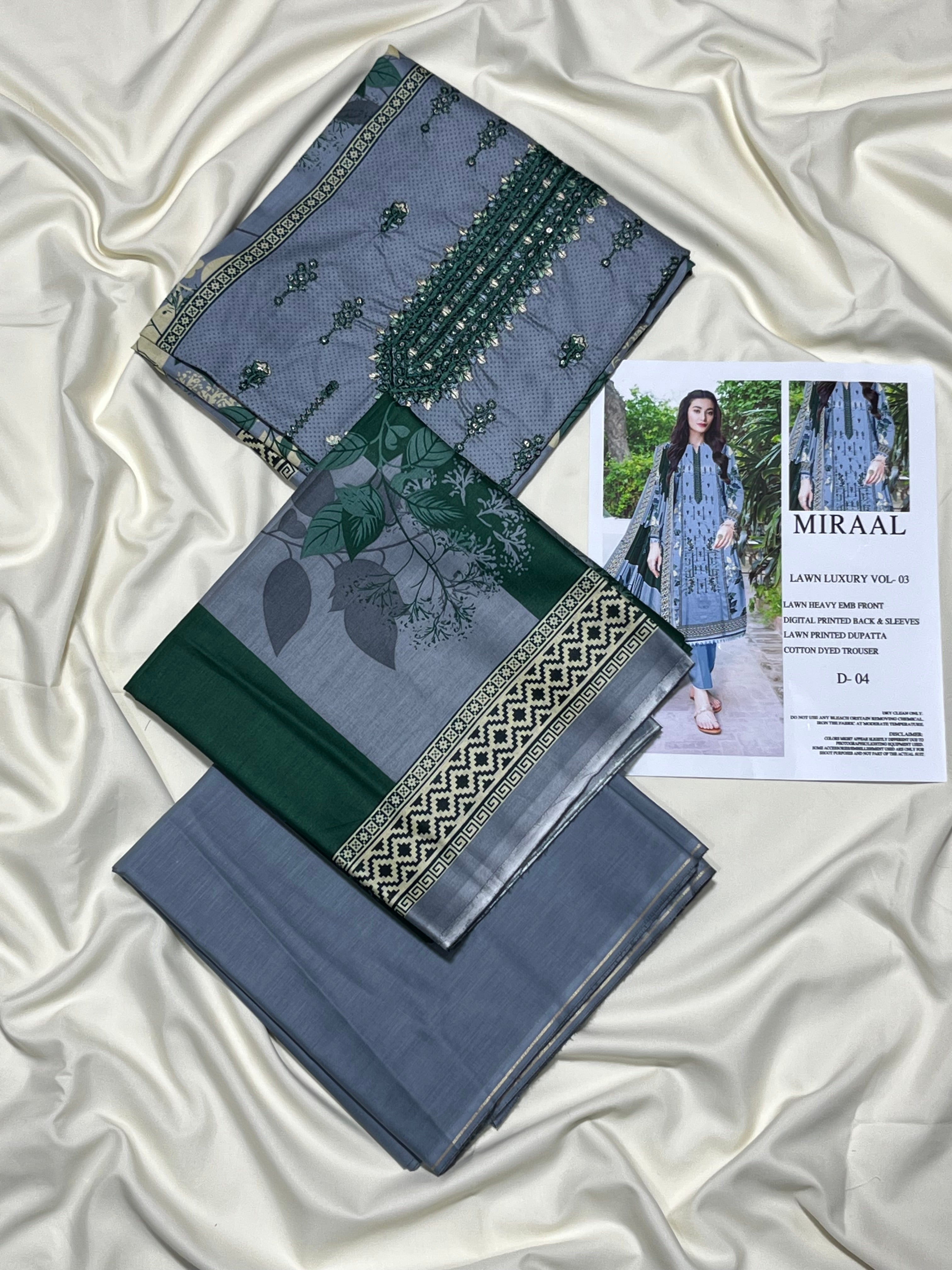 MIRAAL LAWN UNSTITCHED EMB 3PC