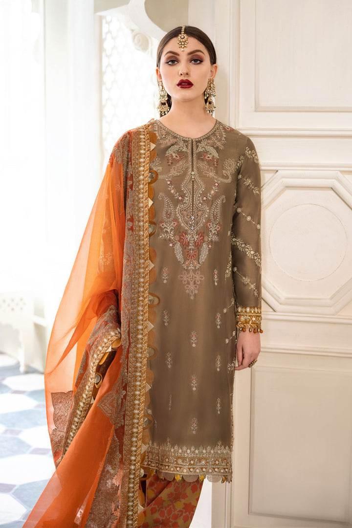 MARIA.B LAWN UNSTICH EMB 3PC RUST COFFEE (CST-603) - City Cloth House