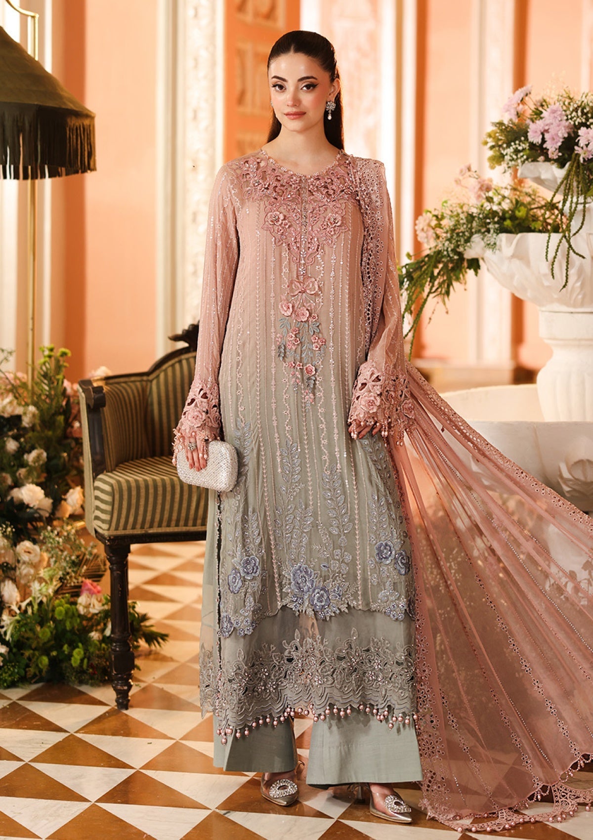 MARIA.B CHIFFON UNSTITCHED EMB D-2 SUIT