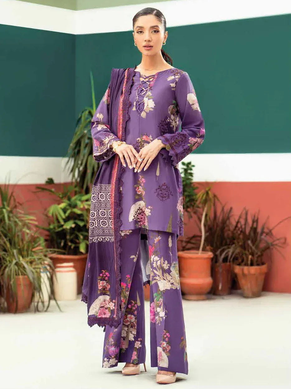 CHARIZMA CHAMBRAY LINEN UNSTICHED PRINTED 3PC - City Cloth House