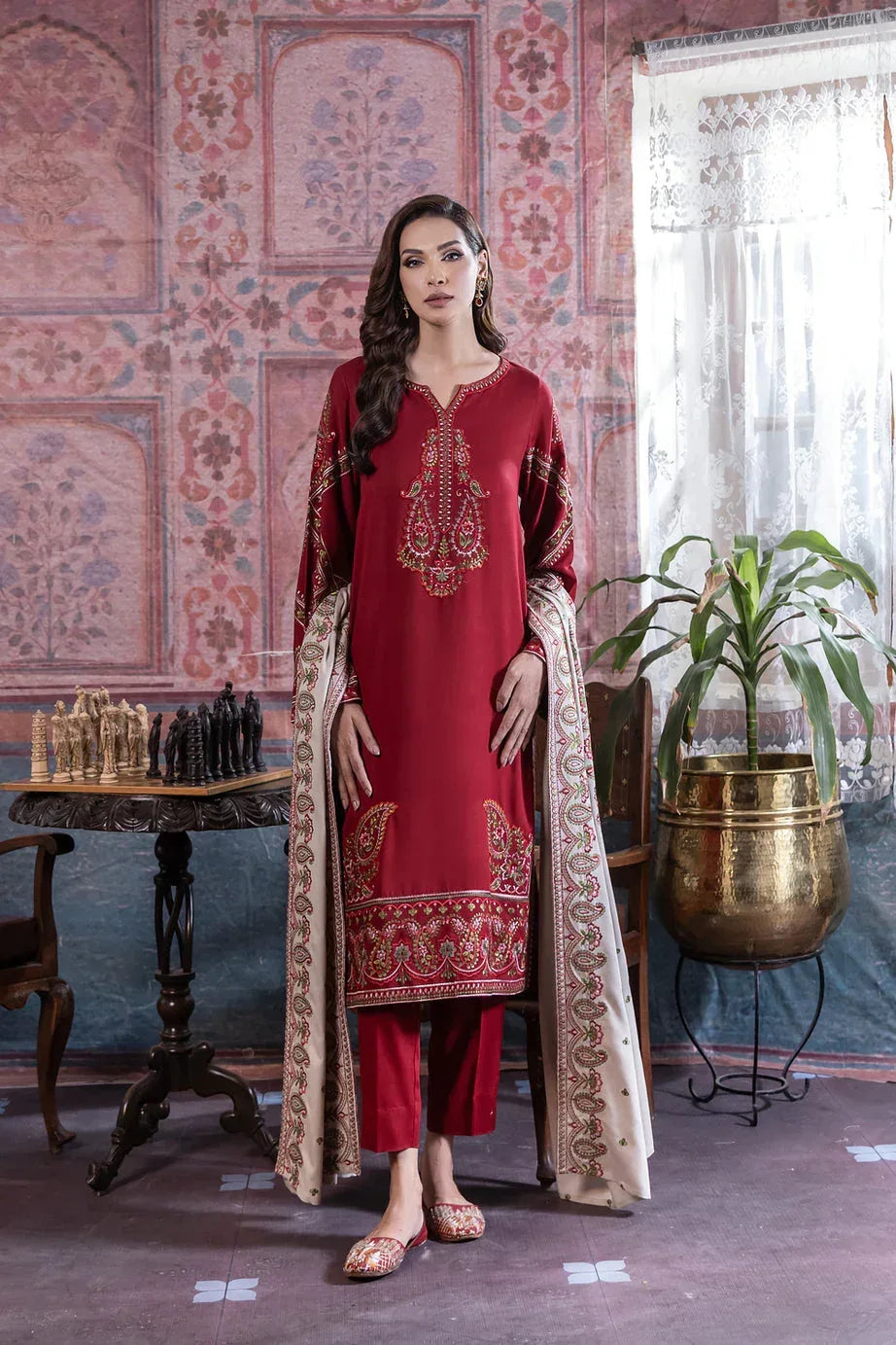 NOOR BY SADIA DHANAK UNSTITCHED EMB 3PC - City Cloth House