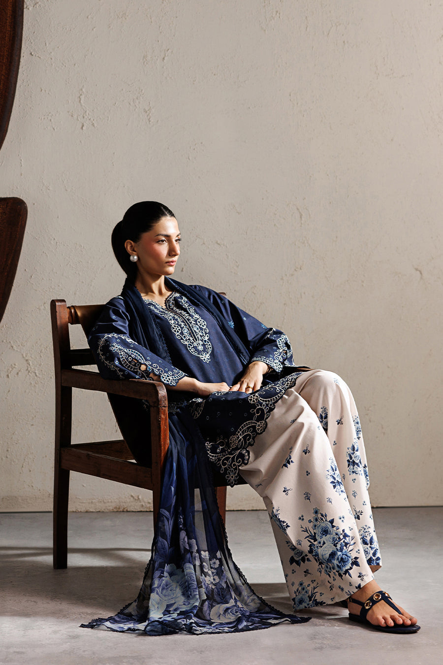 Indigo | Emb Unstitched Silk 3pc