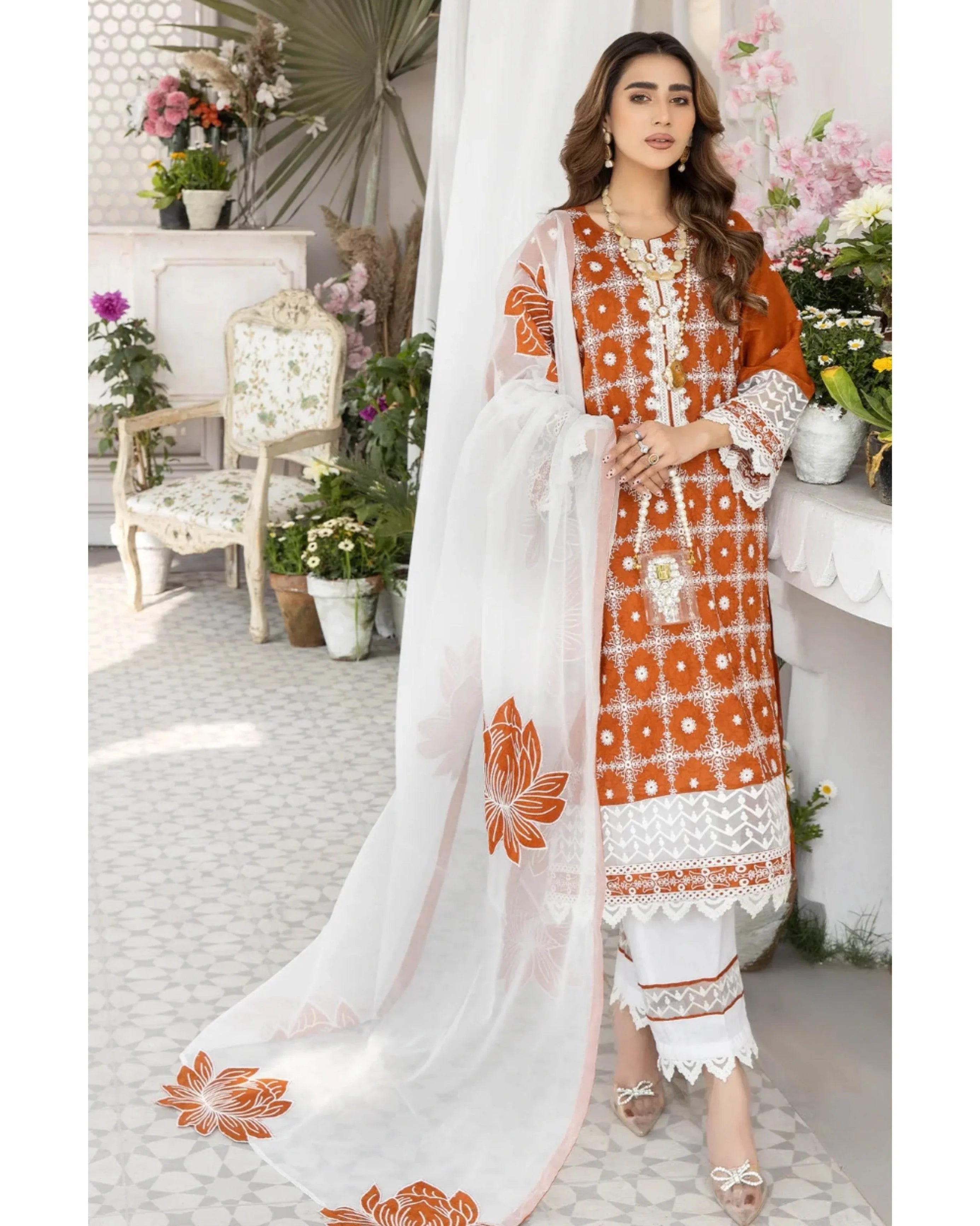 MOHAGNI LINEN UNSTITCHED EMB 3PC - City Cloth House