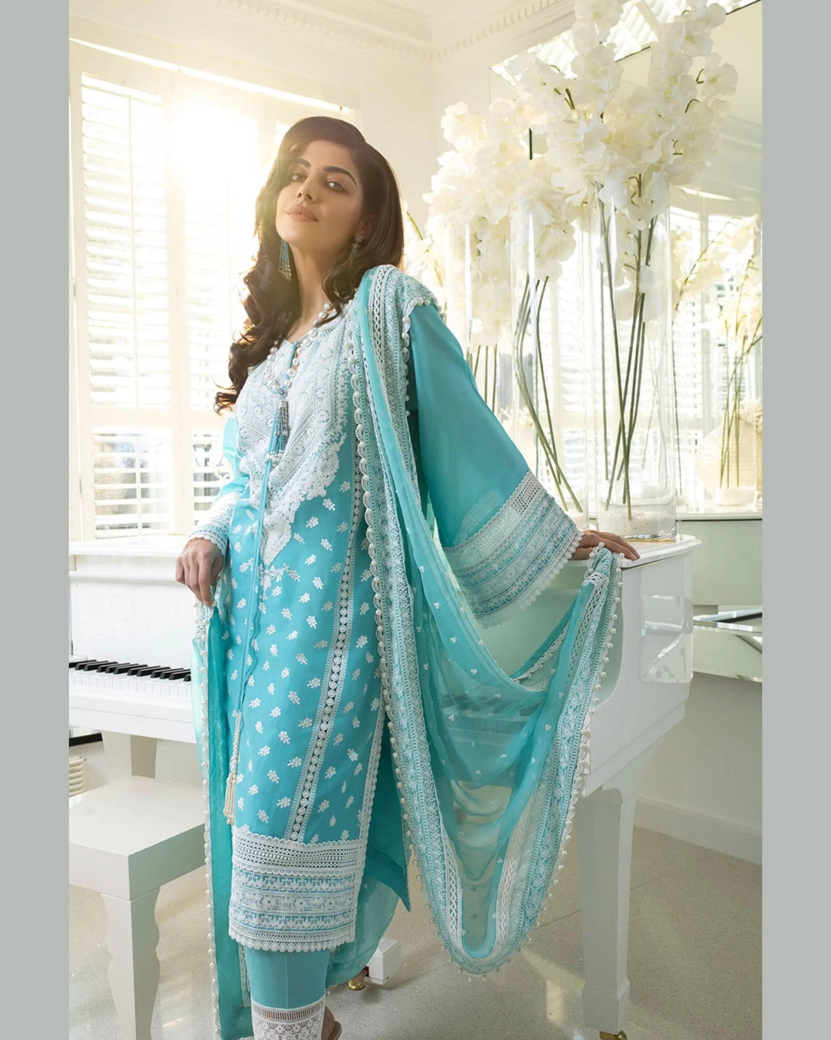 MARIAM NAWAZ LUXURY LAWN UNSTICH EMB 3PC - City Cloth House