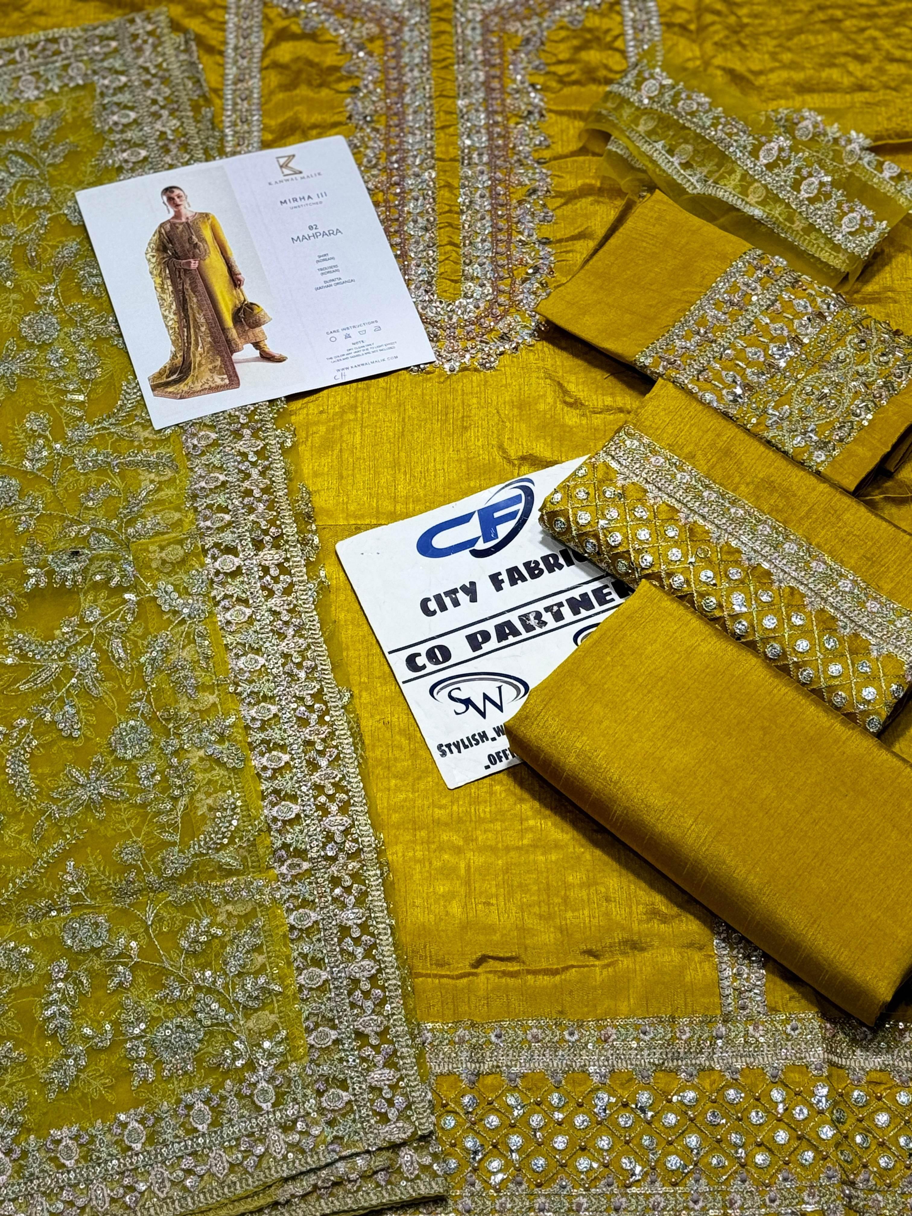 KANWAL MALIK RAW SILK UNSTITCHED EMB SUIT - City Cloth House