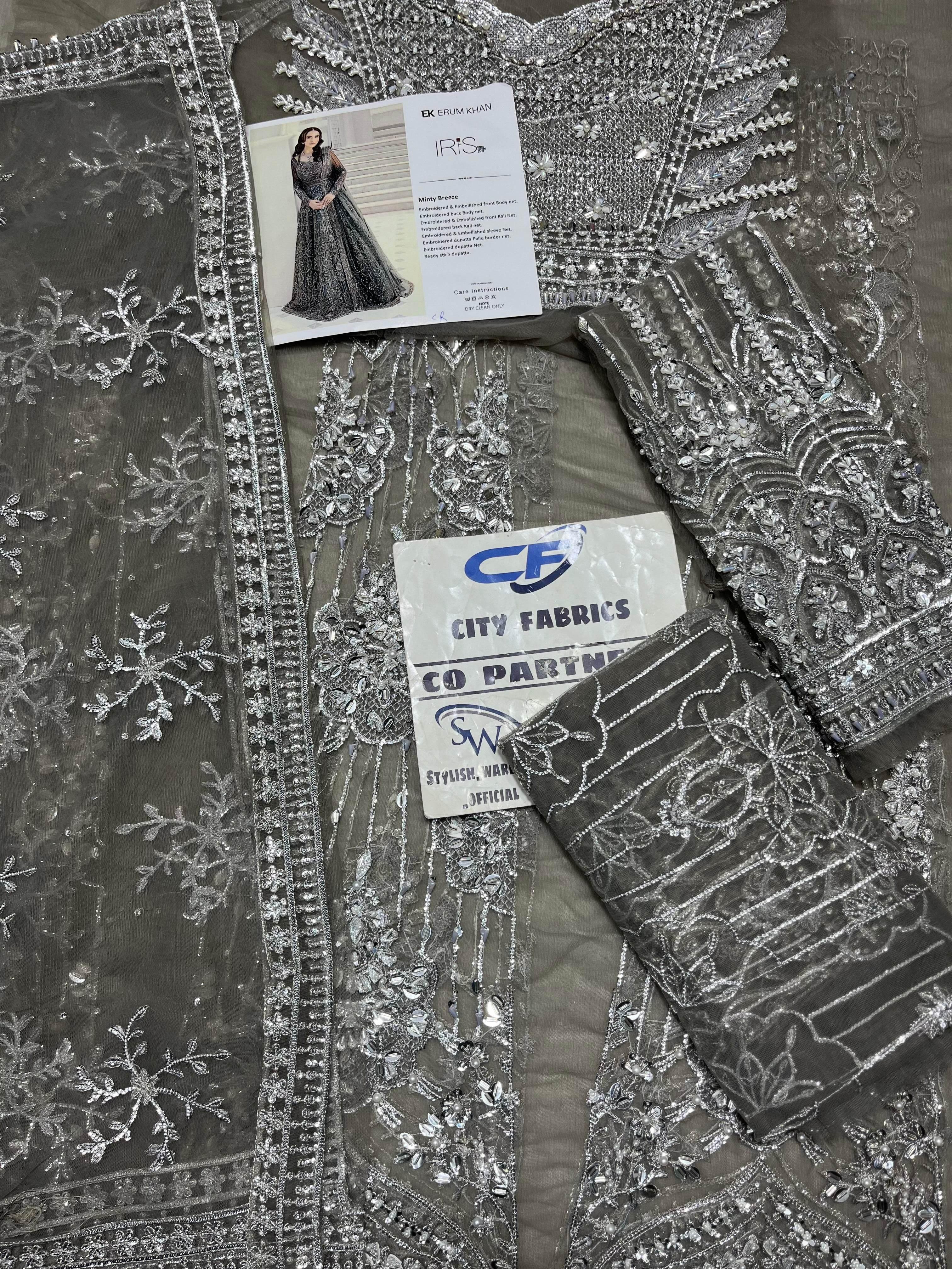 ERUM KHAN NET UNSTITCHED EMB MAXI - City Cloth House