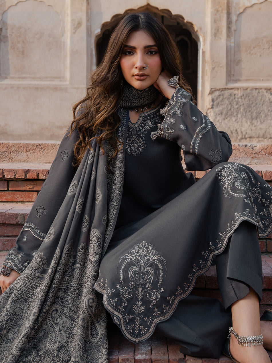 Siah | Emb Unstitched Dhanak 3pc