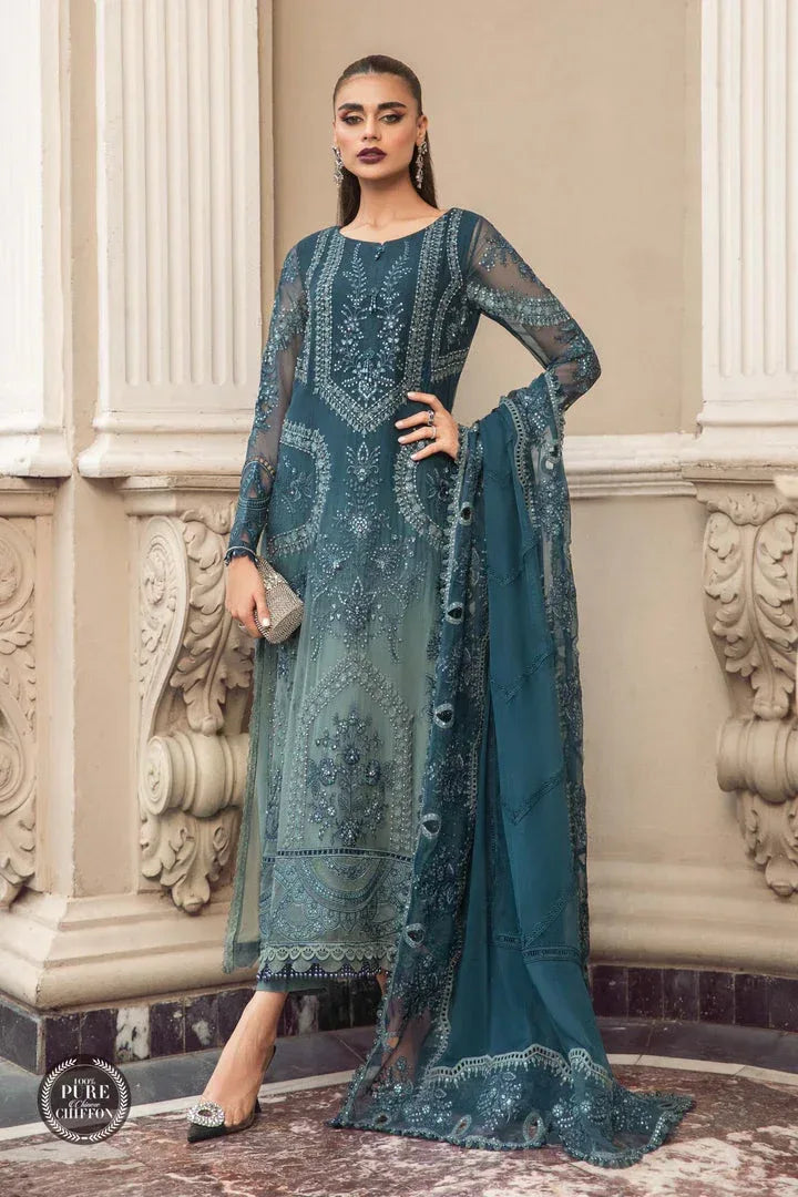 MARIA.B CHIFFON UNSTITCHED EMB SUIT - City Cloth House