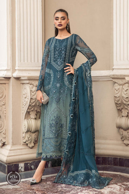 MARIA.B CHIFFON UNSTITCHED EMB SUIT