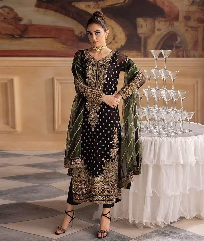 CHARIZMA CHIFFON UNSTITCHED EMB SUIT - City Cloth House