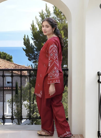 SAPPHIRE LINEN LUXURY UNSTITCHED EMB 2PC