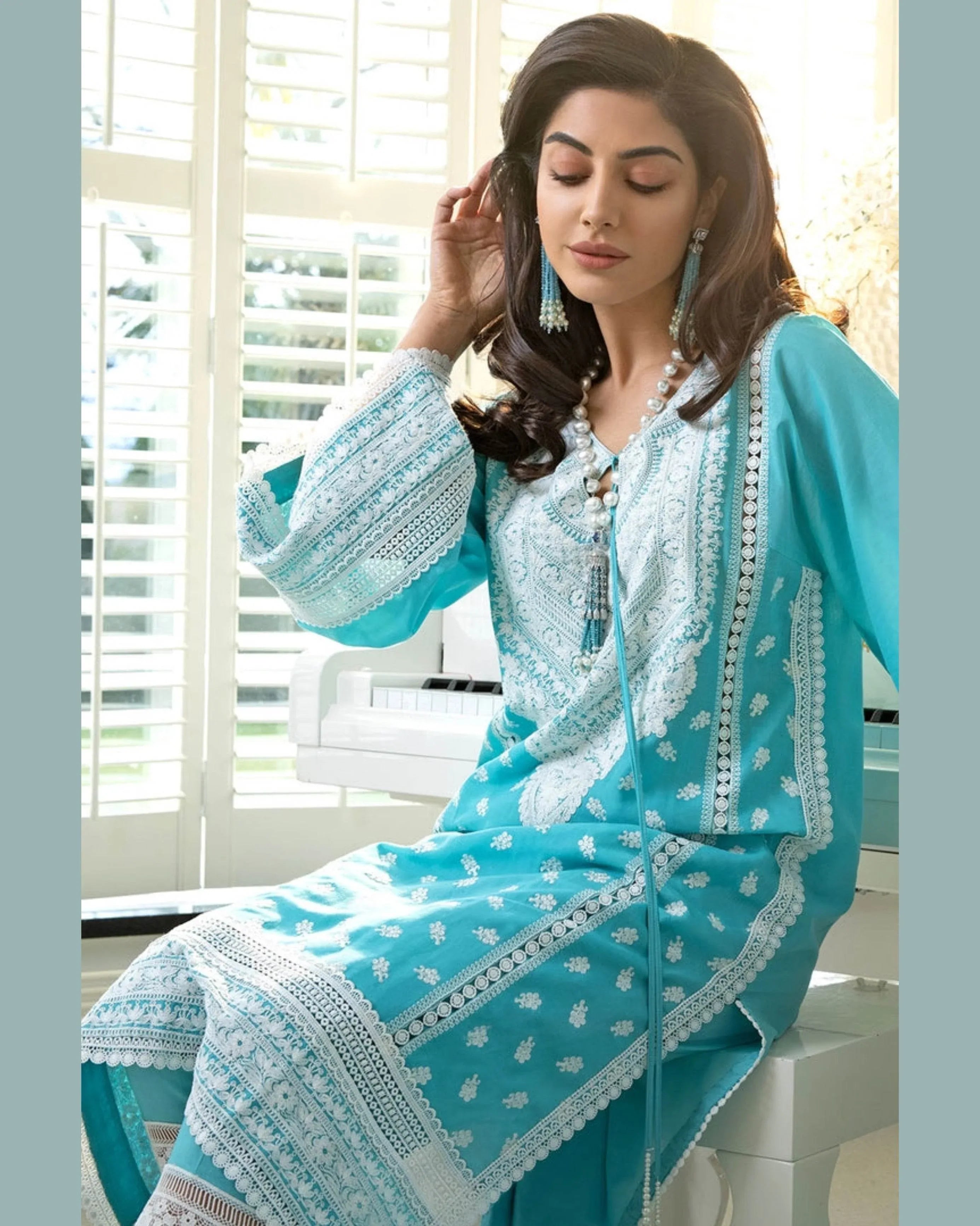 MARIAM NAWAZ LUXURY LAWN UNSTICH EMB 3PC - City Cloth House