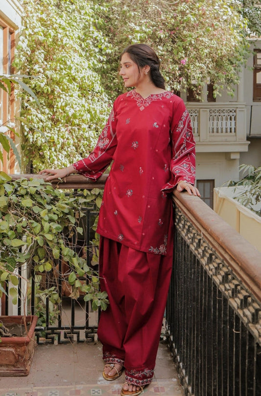 SAPPHIRE LINEN LUXURY UNSTITCHED EMB 2PC