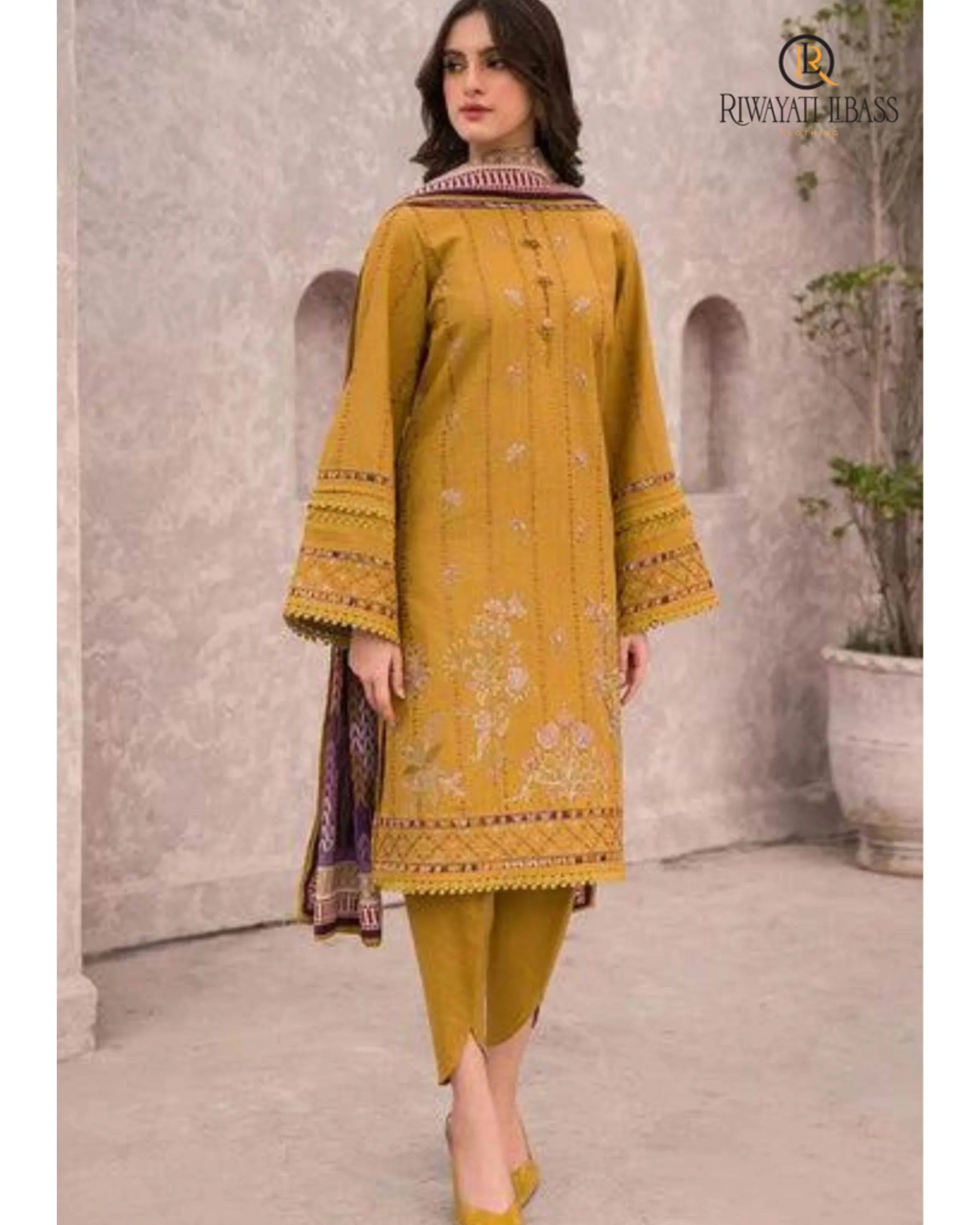 JAZMIN DHANAK UNSTITCHED EMB 3PC - City Cloth House