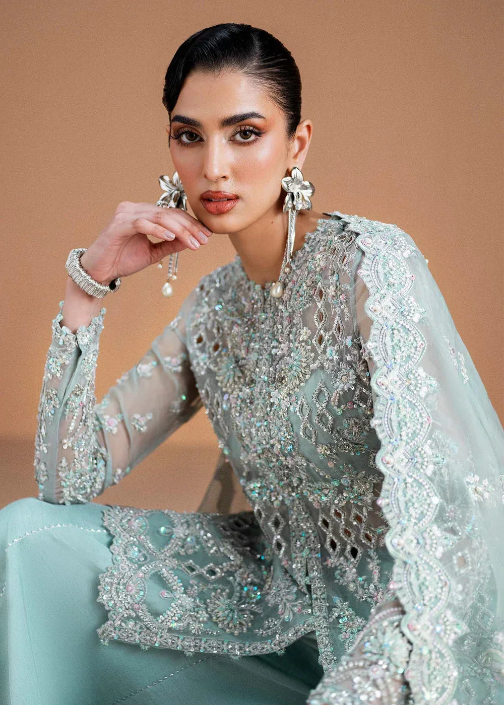 KANWAL MALIK ORGANZA UNSTITCHED EMB VANIA SUIT - City Cloth House