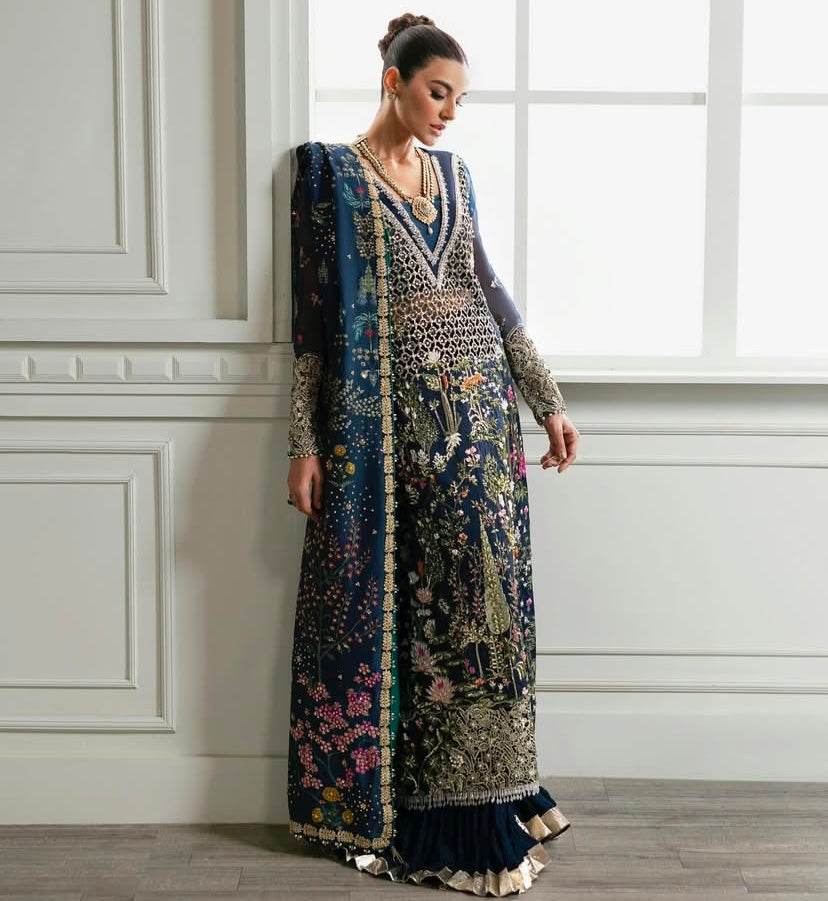 CRIMSON ORGANZA UNSTITCHED EMB SUIT - City Cloth House