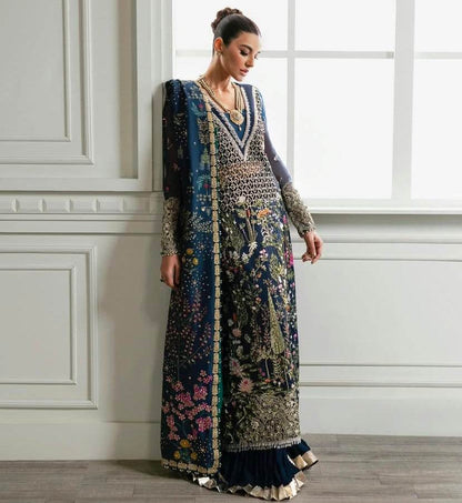 CRIMSON ORGANZA UNSTITCHED EMB SUIT - City Cloth House