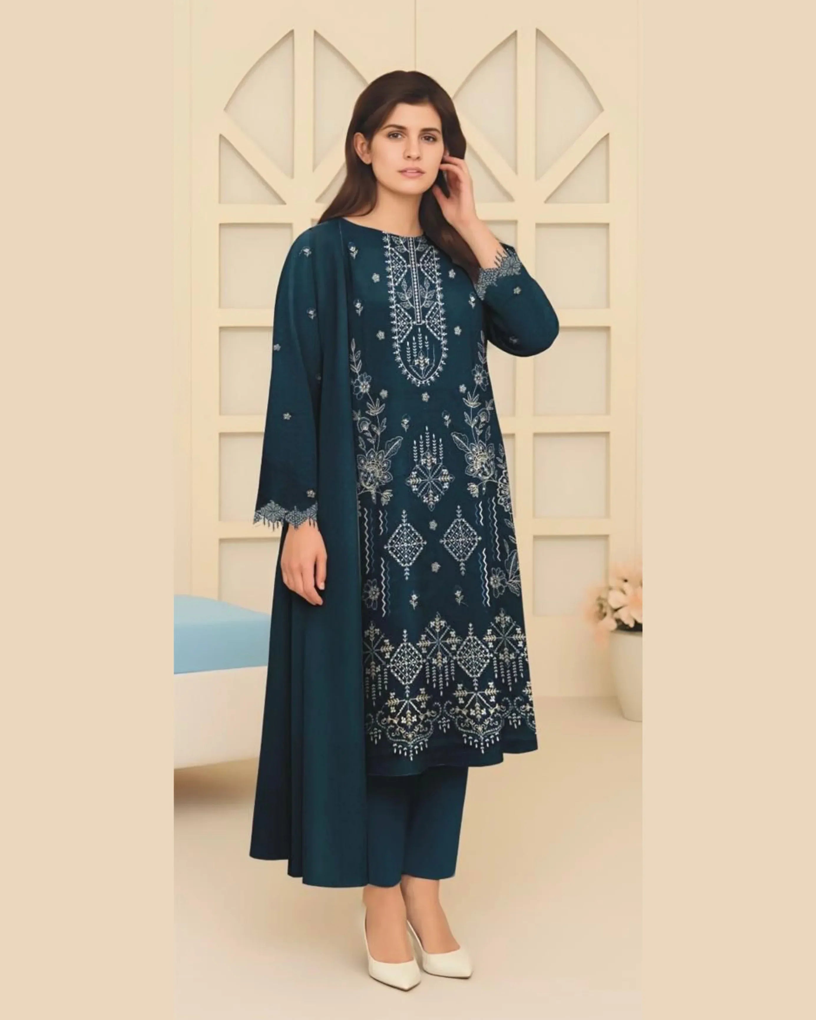 MIRAAL VOL#1 DHANAK UNSTITCHED EMB 3PC - City Cloth House