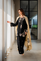 Siah pret | Emb Unstitched Dhanak 3pc