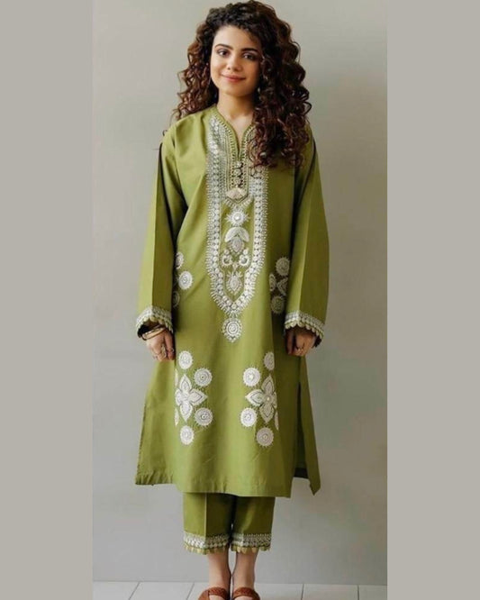 ETHNIC LINEN UNSTITCHED EMB 2PC