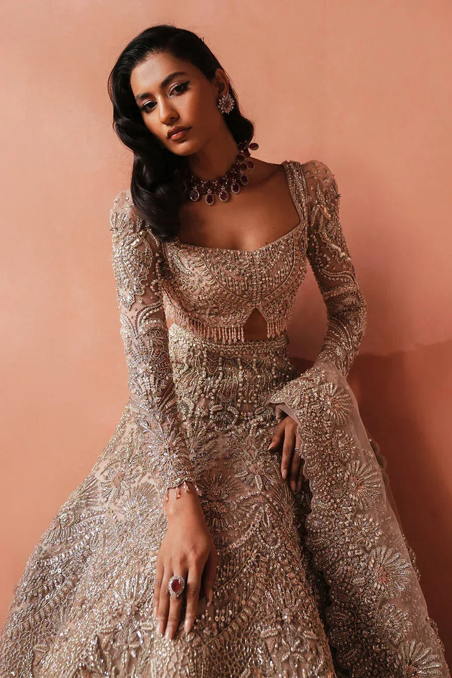 MARYAM HUSSAIN ORGANZA UNSTITCHED EMB CATHERINE SUIT - City Cloth House