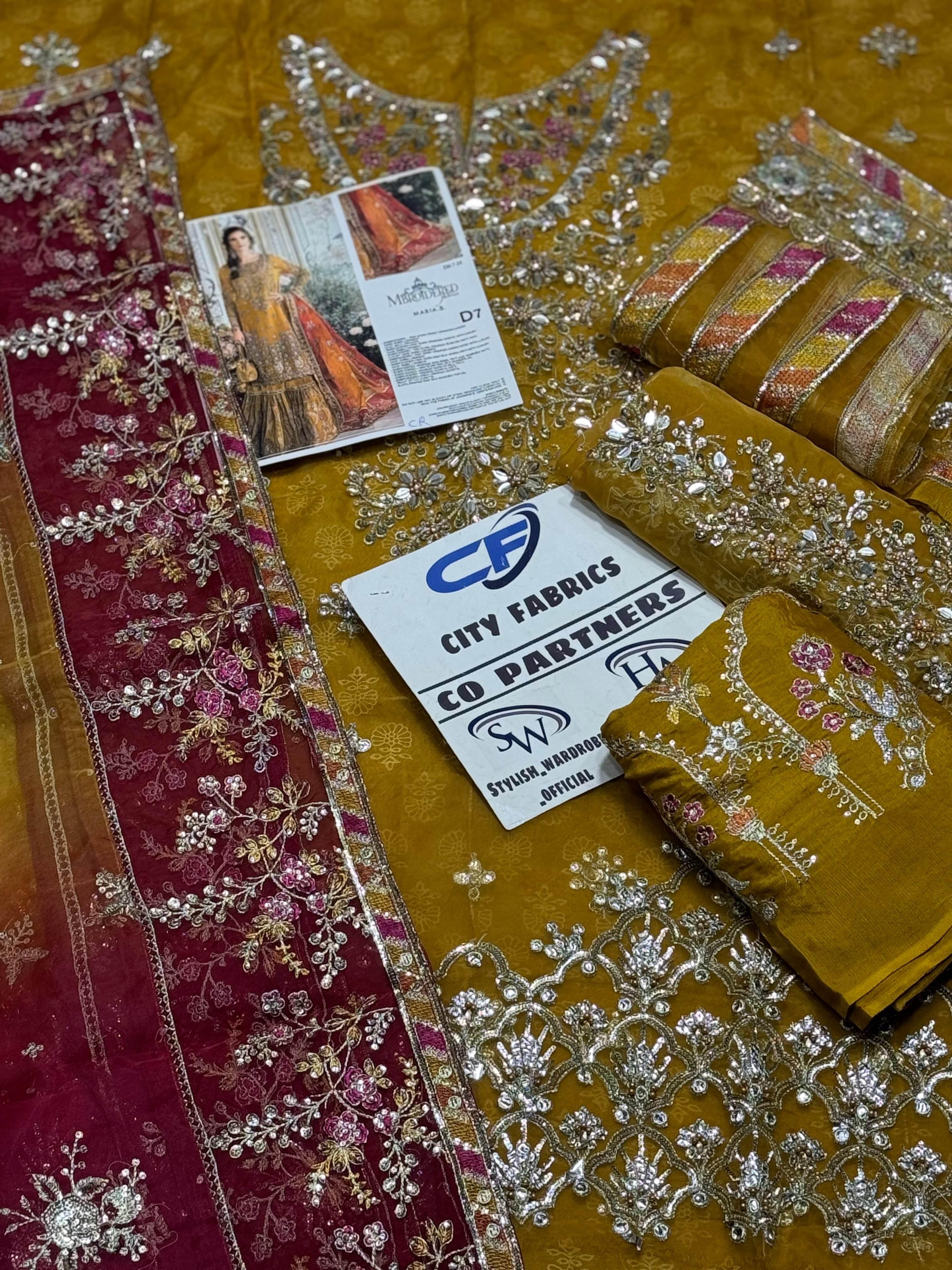 MARIA.B ORGANZA UNSTITCHED EMB SUIT - City Cloth House