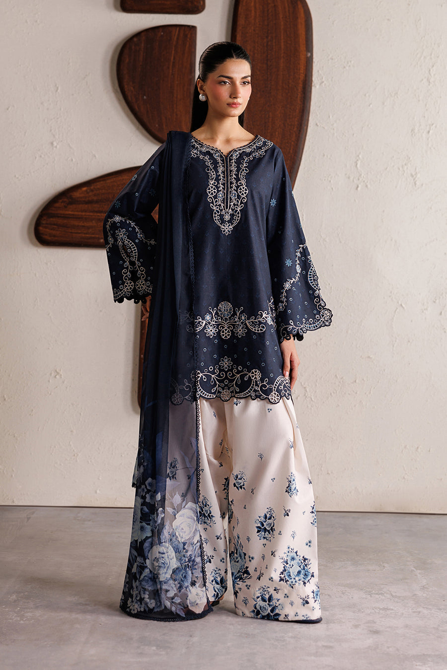 Indigo | Emb Unstitched Silk 3pc