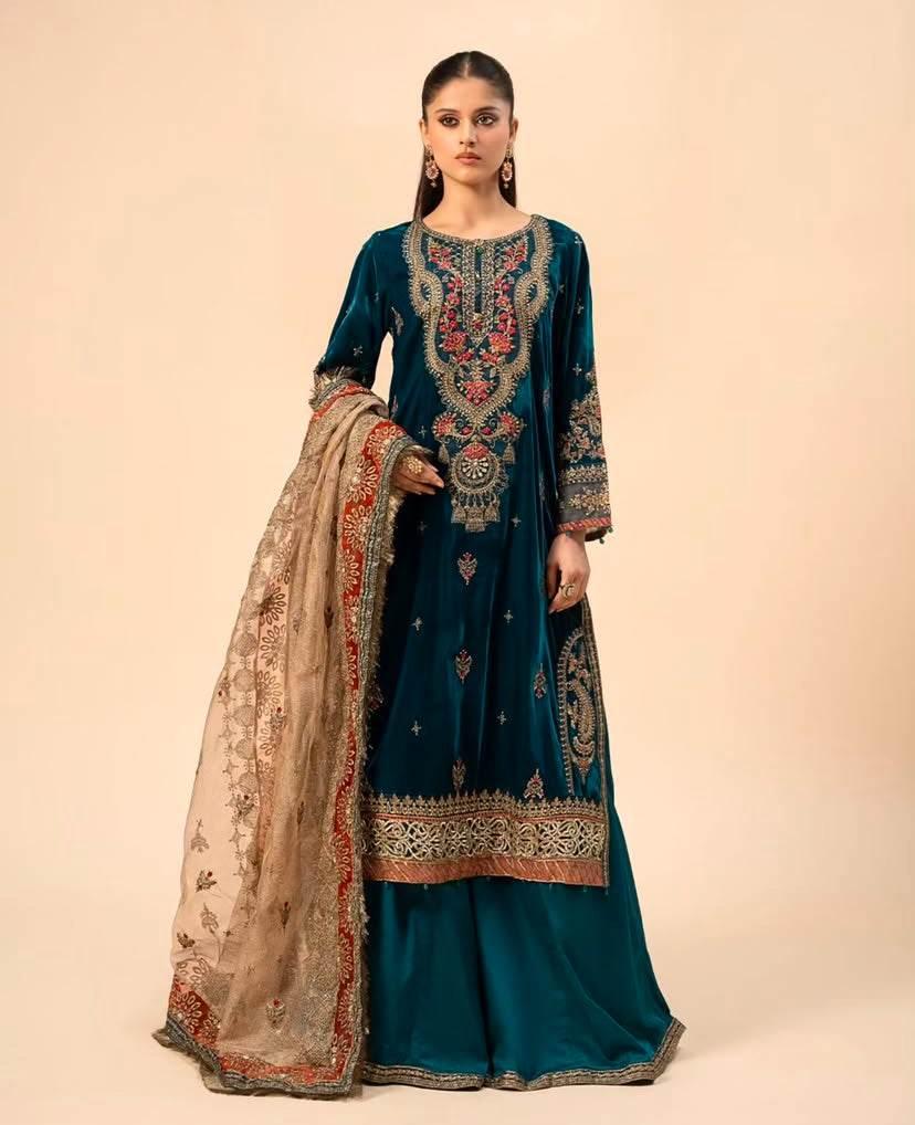 MARIA.B VELVET UNSTICHED EMB 3PC - City Cloth House