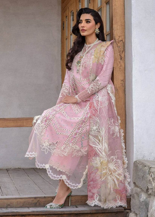 CRIMSON LAWN UNSTITCH EMB 3PC A FLORAL MESH-ROSE PINK (CSL-7B) - City Cloth House