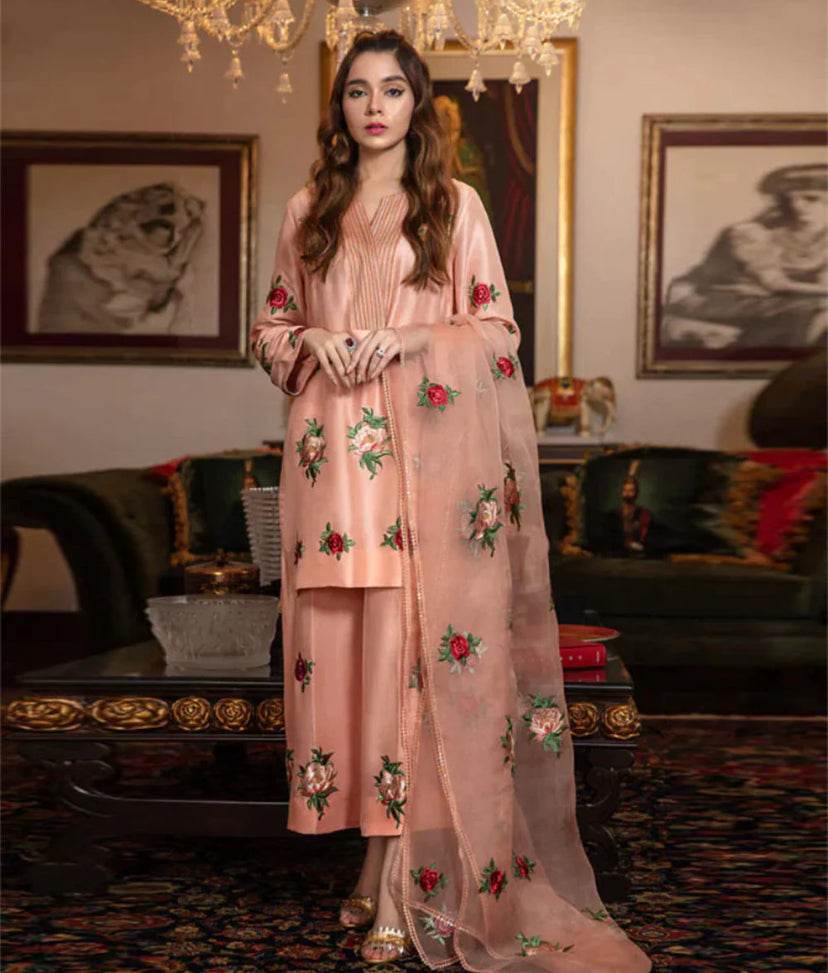 RAW SILK UNSTICH EMBROIDERED 3PC - City Cloth House