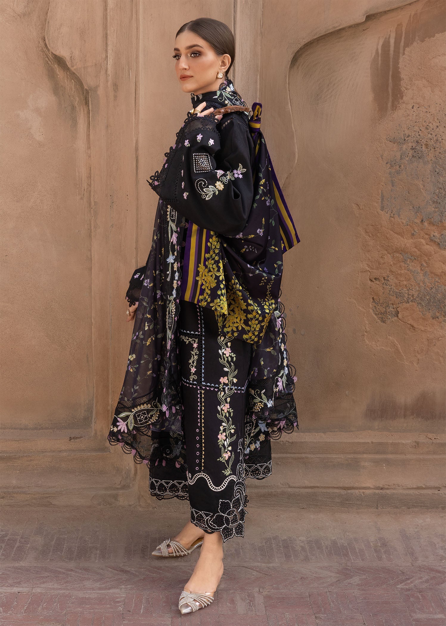 Siah | Emb Unstitched Dhanak 3pc