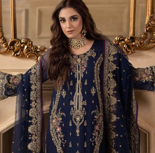 CHARIZMA CHIFFON UNSTITCHED EMB SUIT - City Cloth House