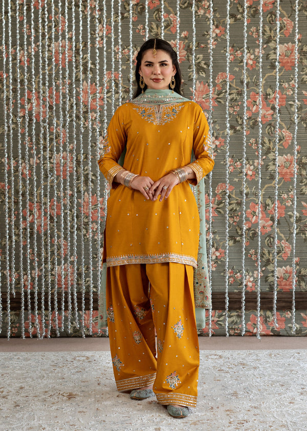 Zard | Emb Unstitched Shamoz silk 3pc