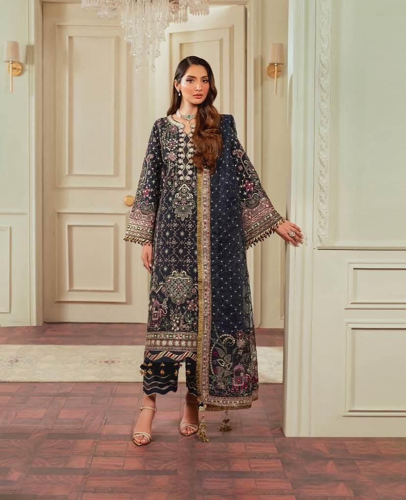 BAROQUE RAW SILK UNSTITCHED EMB SUIT - City Cloth House