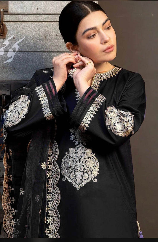 ZARA SHAHJAHAN LAWN LUXURY UNSTICH EMB 3PC - City Cloth House