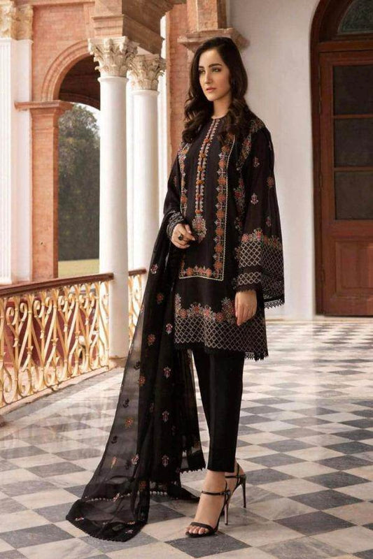 BAREEZA LINEN UNSTITCHED EMB 3PC - City Cloth House