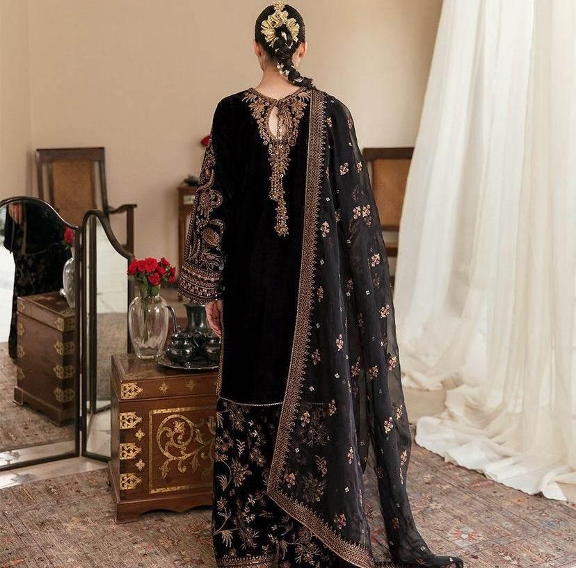 ZARA SHAHJAHAN VELVET UNSTITCHED EMB 3PC - City Cloth House